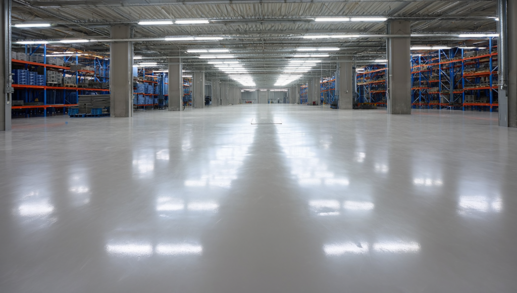 Industrial warehouse with epoxy floor coating